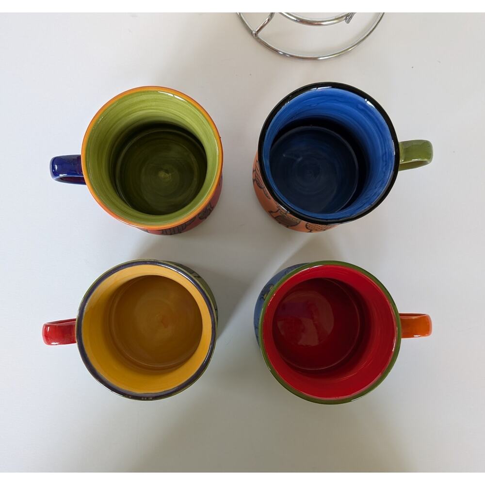 Cute Pier One Imports Stackable Owl Mug Set Colorful Green Blue Orange Red - Picture 3 of 4